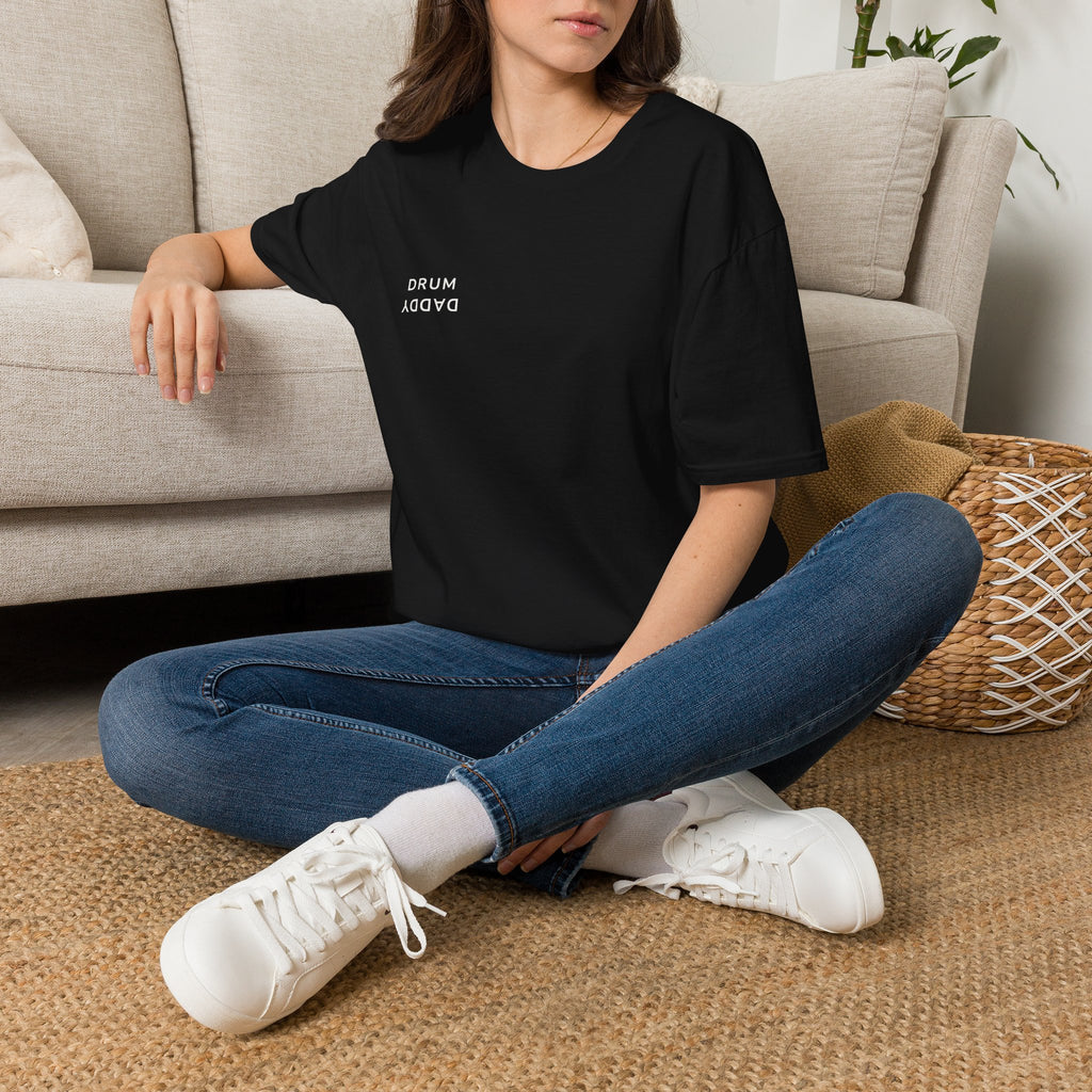 Drum Daddy Minimalist White T‑Shirt — Subtle Mirrored Text Tee