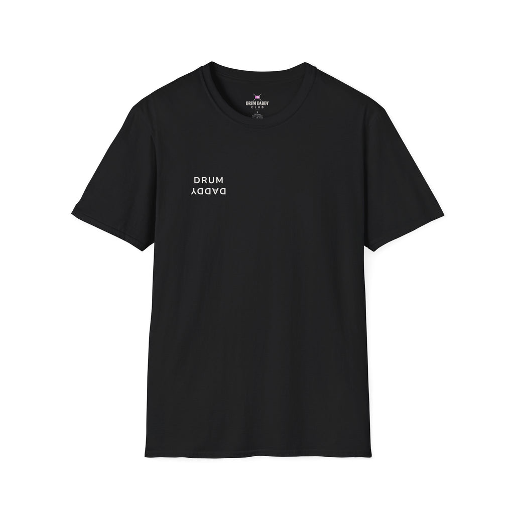 Drum Daddy Minimalist White T‑Shirt — Subtle Mirrored Text Tee