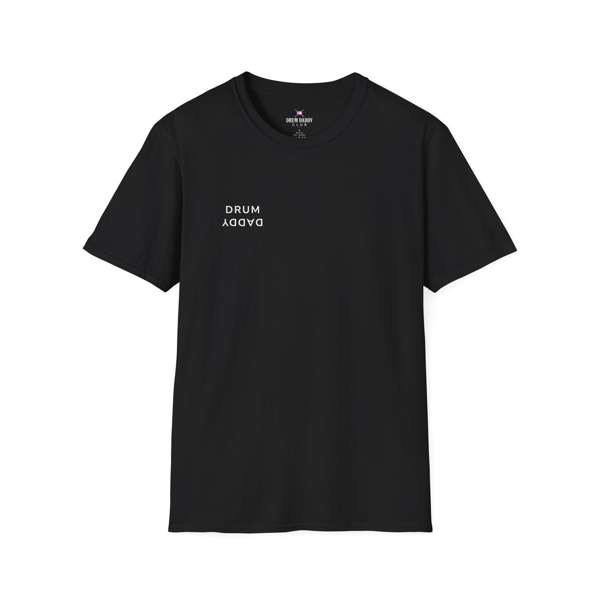 Drum Daddy Minimalist White T‑Shirt — Subtle Mirrored Text Tee