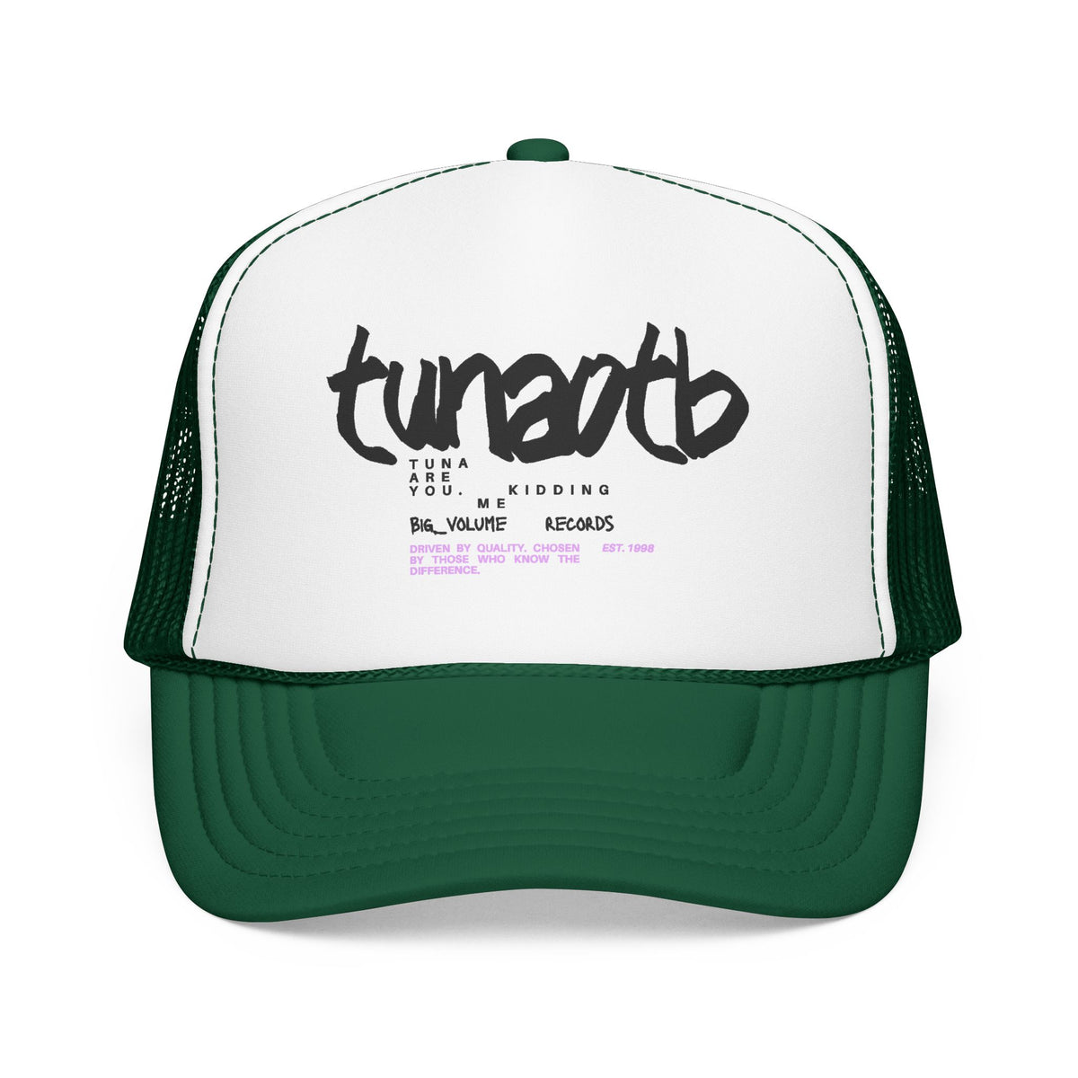 Tuner Vibe Trucker Hat — Retro Script Foam Cap with Pink Accent