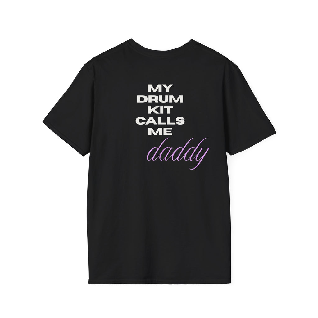 Drum Daddy Minimalist White T‑Shirt — Subtle Mirrored Text Tee