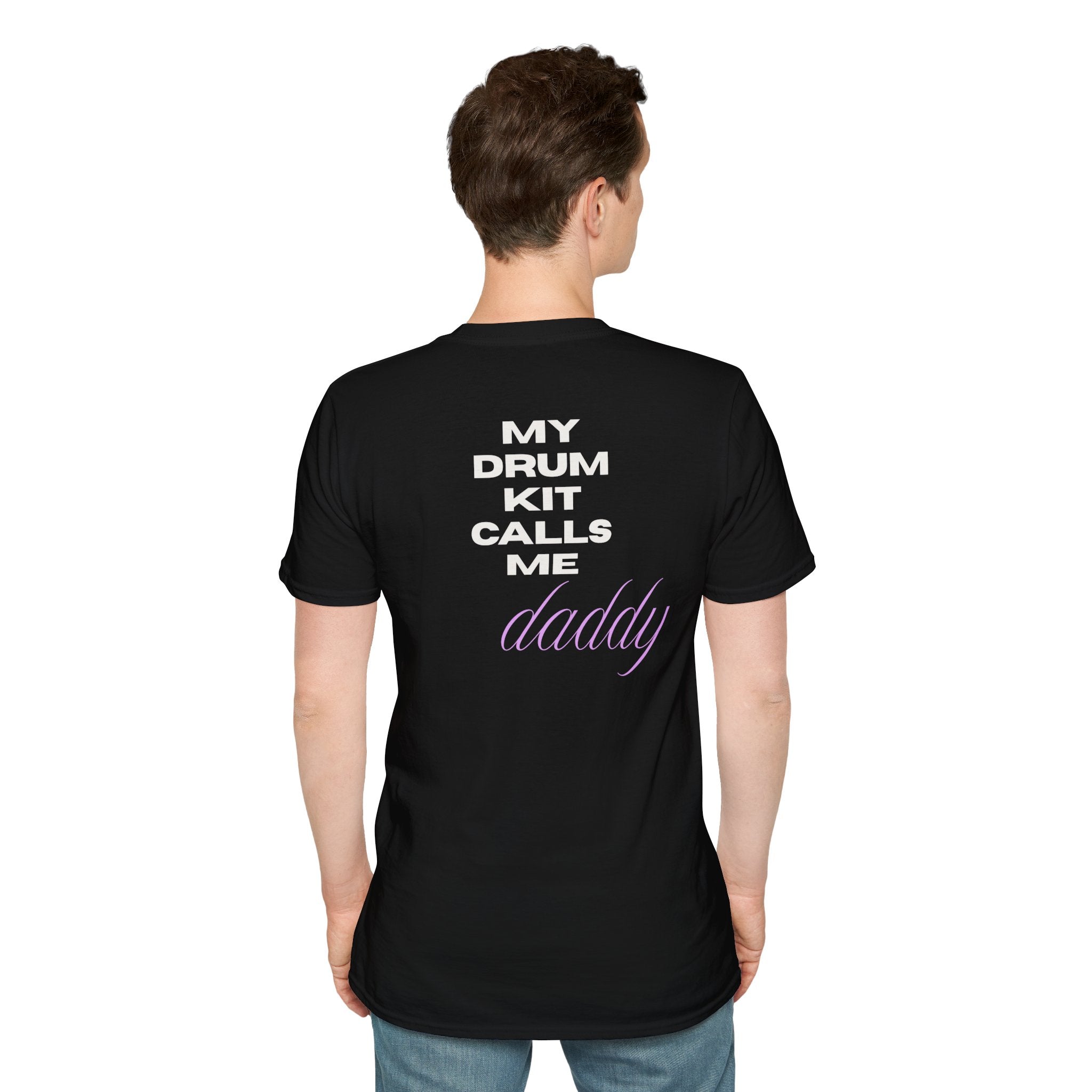 Drum Daddy Minimalist White T‑Shirt — Subtle Mirrored Text Tee