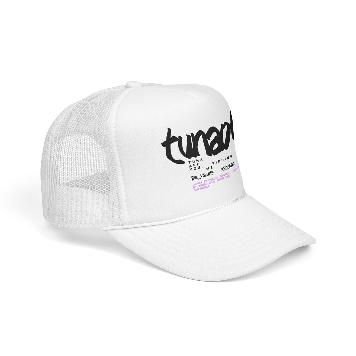 Tuner Vibe Trucker Hat — Retro Script Foam Cap with Pink Accent
