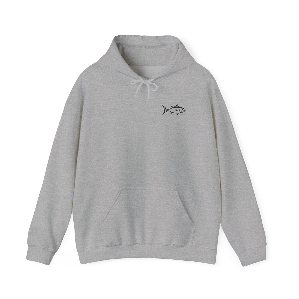 Hoodie — Minimal Fish Chest + 'tunedtb' Graphic Back Streetwear Pullover