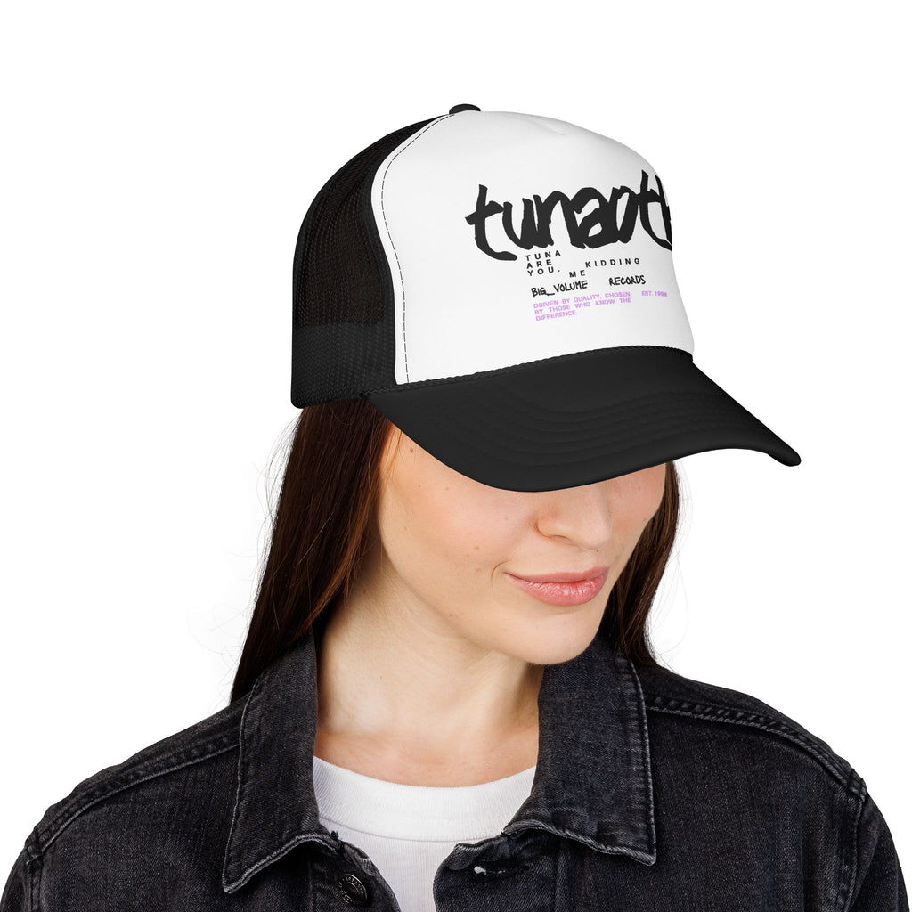 Tuner Vibe Trucker Hat — Retro Script Foam Cap with Pink Accent