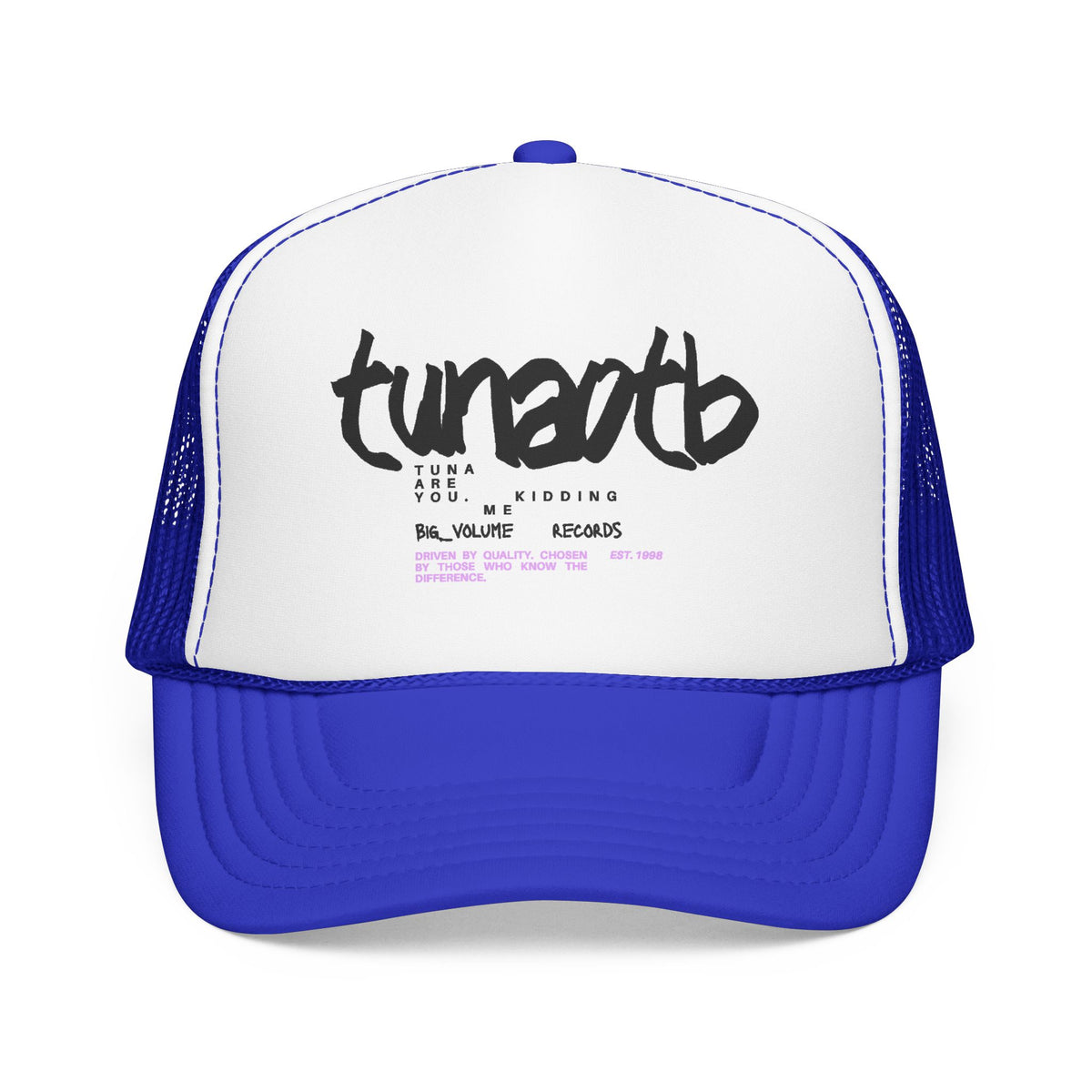 Tuner Vibe Trucker Hat — Retro Script Foam Cap with Pink Accent