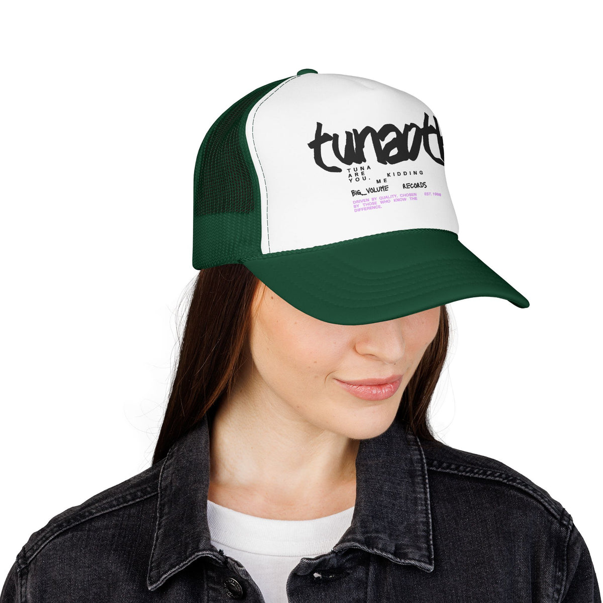 Tuner Vibe Trucker Hat — Retro Script Foam Cap with Pink Accent