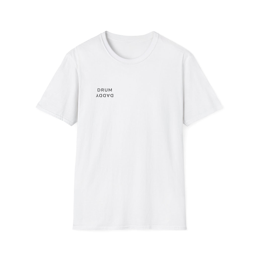 Drum Daddy Minimalist White T‑Shirt — Subtle Mirrored Text Tee