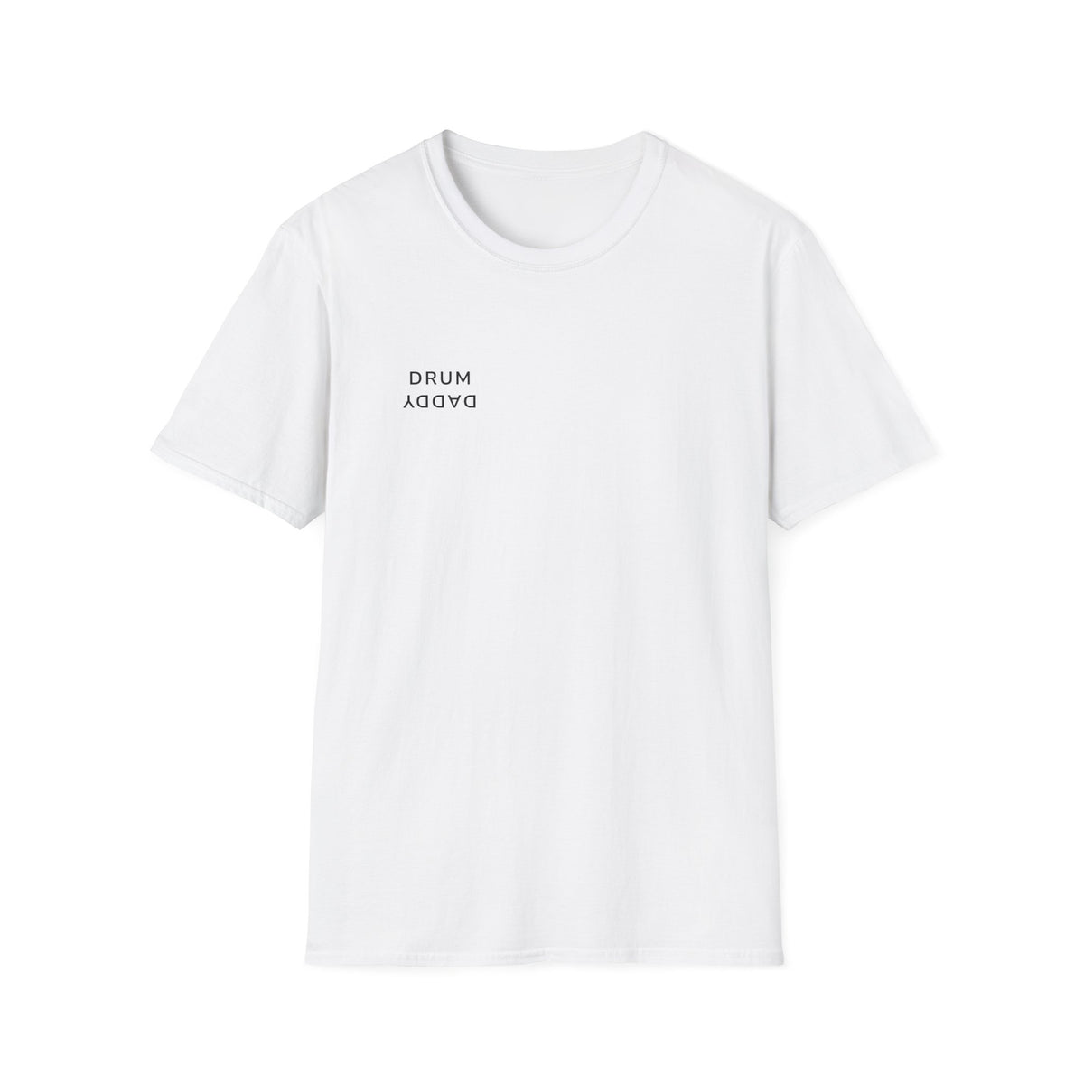 Drum Daddy Minimalist White T‑Shirt — Subtle Mirrored Text Tee