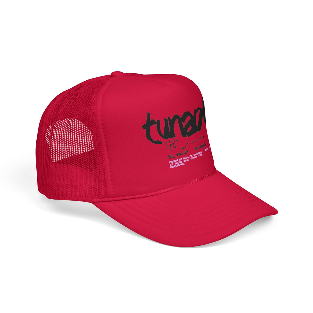 Tuner Vibe Trucker Hat — Retro Script Foam Cap with Pink Accent