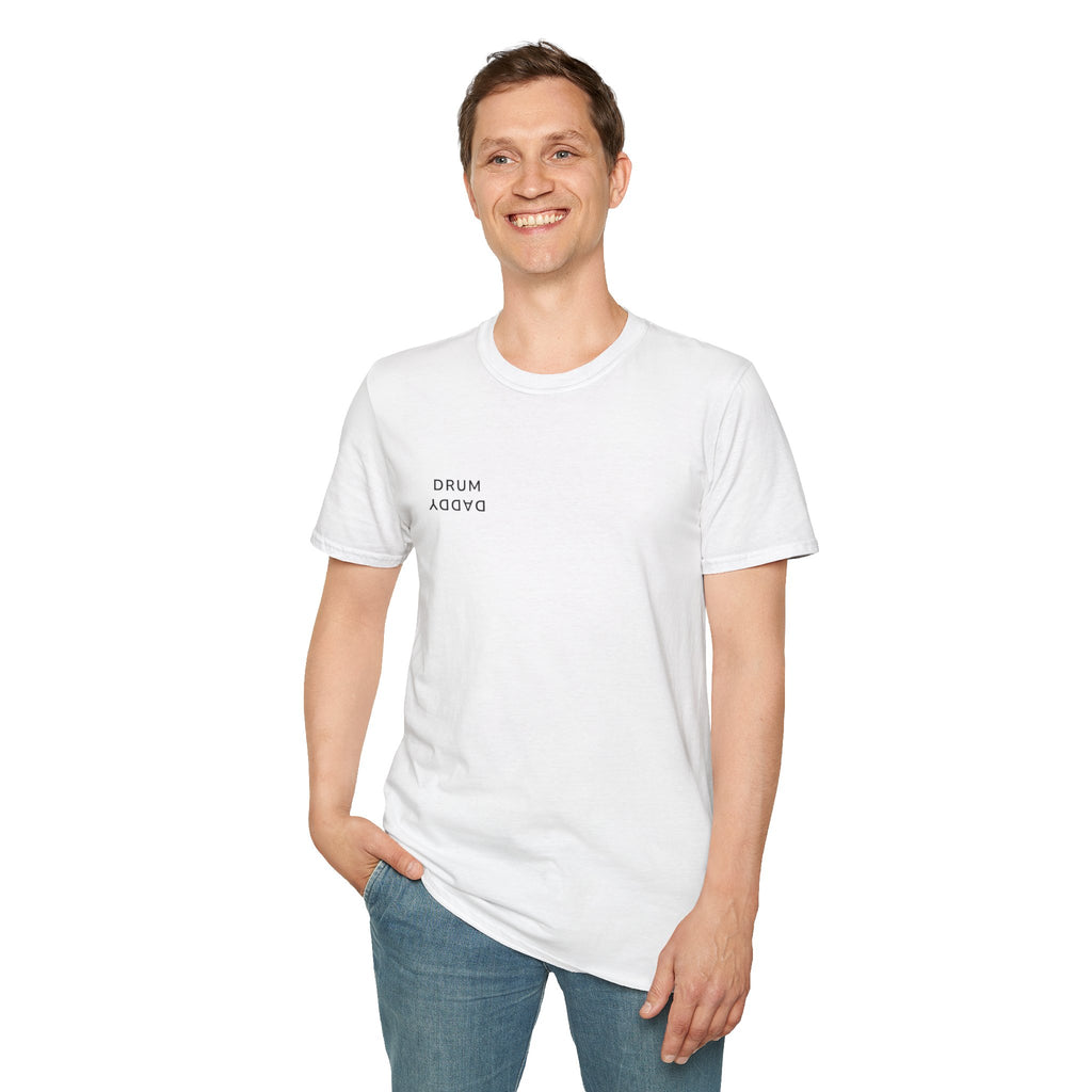 Drum Daddy Minimalist White T‑Shirt — Subtle Mirrored Text Tee