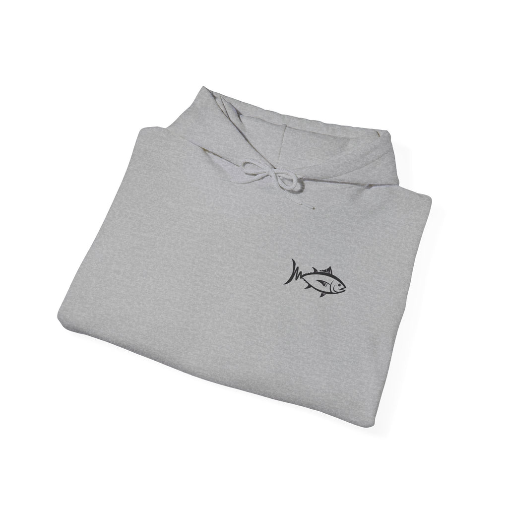 Hoodie — Minimal Fish Chest + 'tunedtb' Graphic Back Streetwear Pullover
