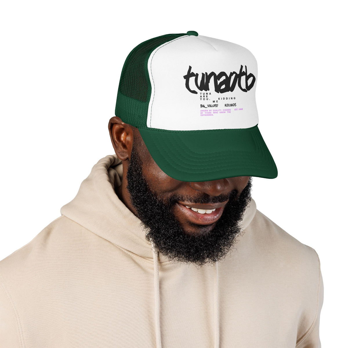 Tuner Vibe Trucker Hat — Retro Script Foam Cap with Pink Accent