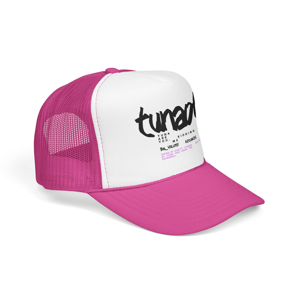 Tuner Vibe Trucker Hat — Retro Script Foam Cap with Pink Accent