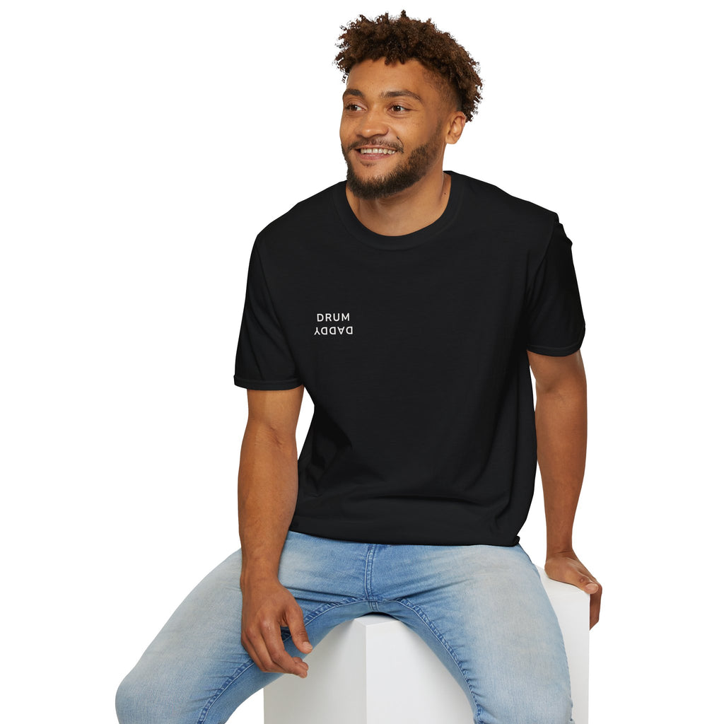 Drum Daddy Minimalist White T‑Shirt — Subtle Mirrored Text Tee
