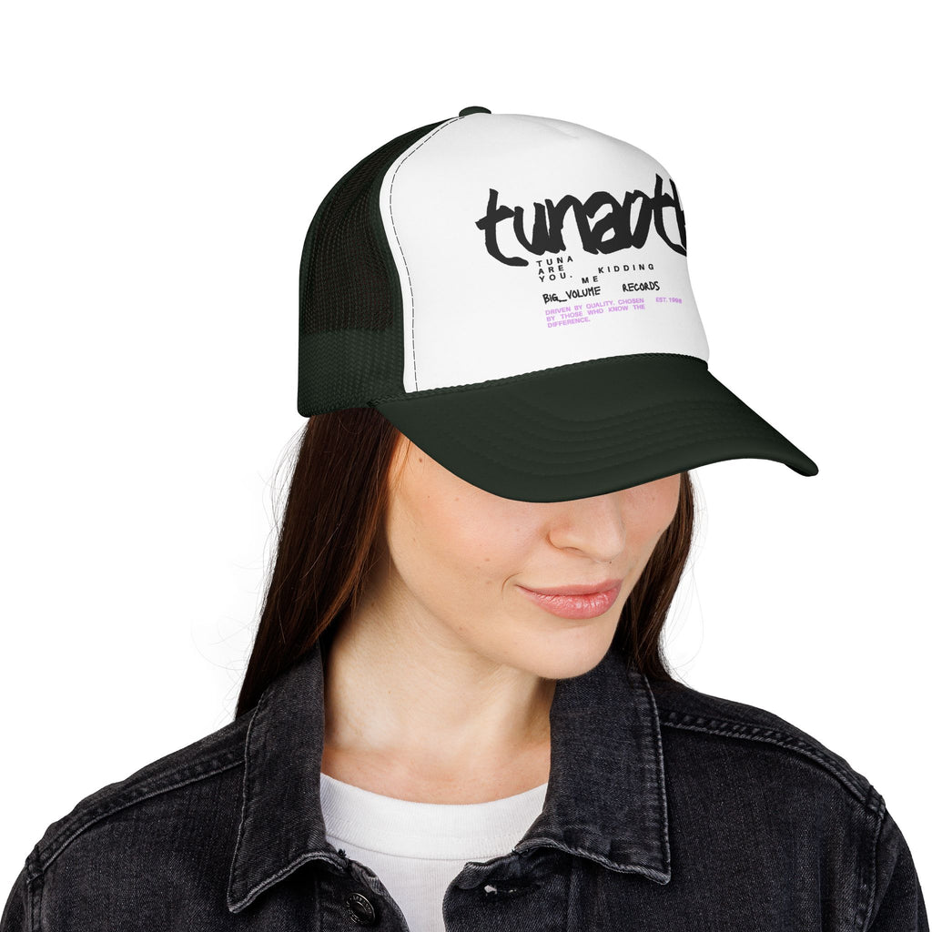 Tuner Vibe Trucker Hat — Retro Script Foam Cap with Pink Accent