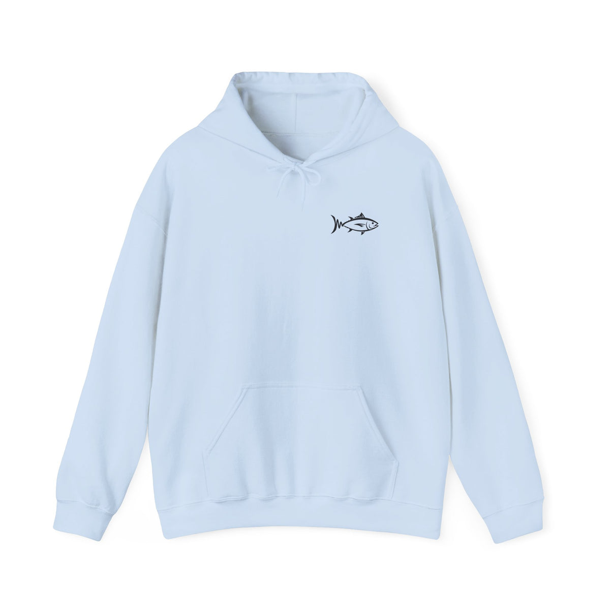 Hoodie — Minimal Fish Chest + 'tunedtb' Graphic Back Streetwear Pullover