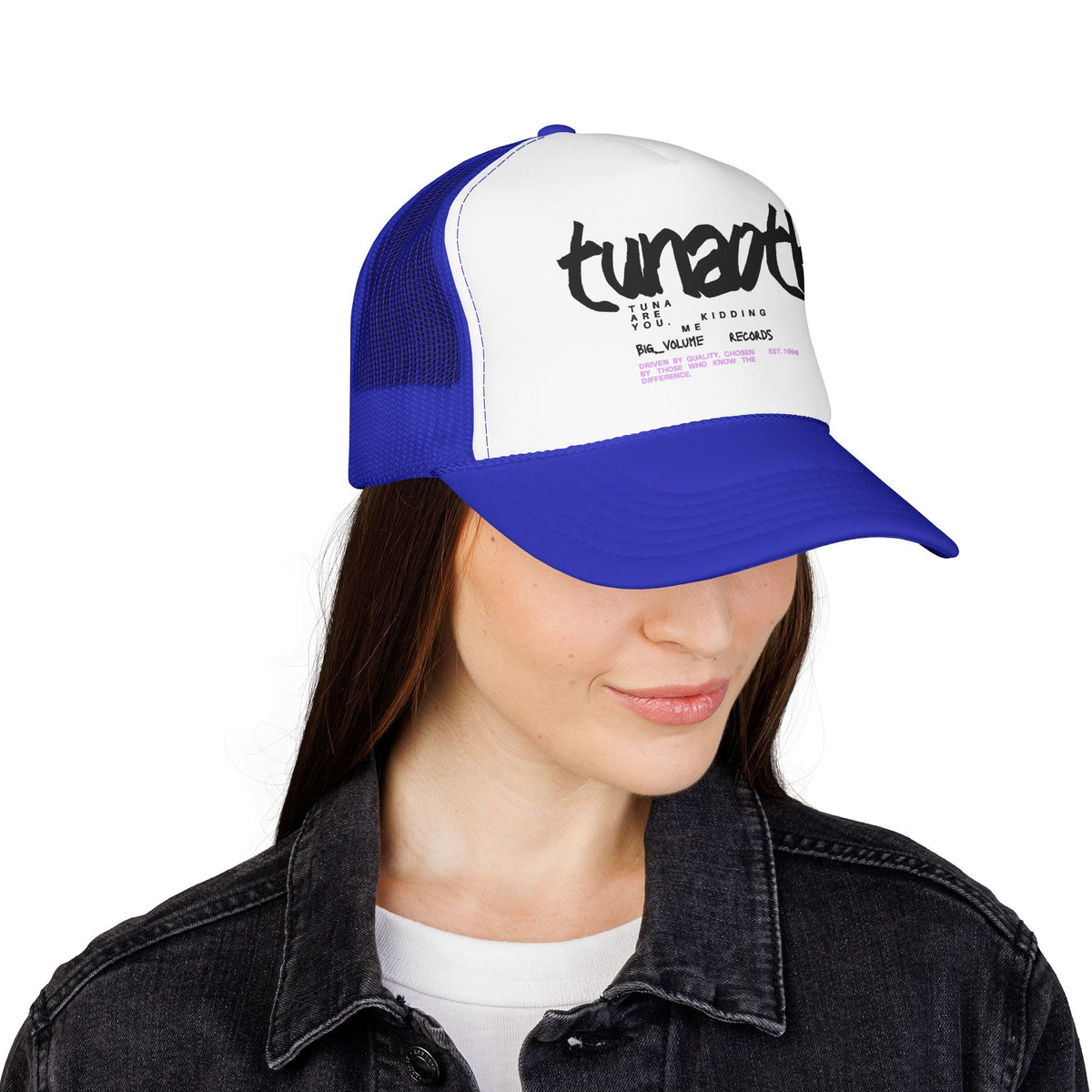 Tuner Vibe Trucker Hat — Retro Script Foam Cap with Pink Accent