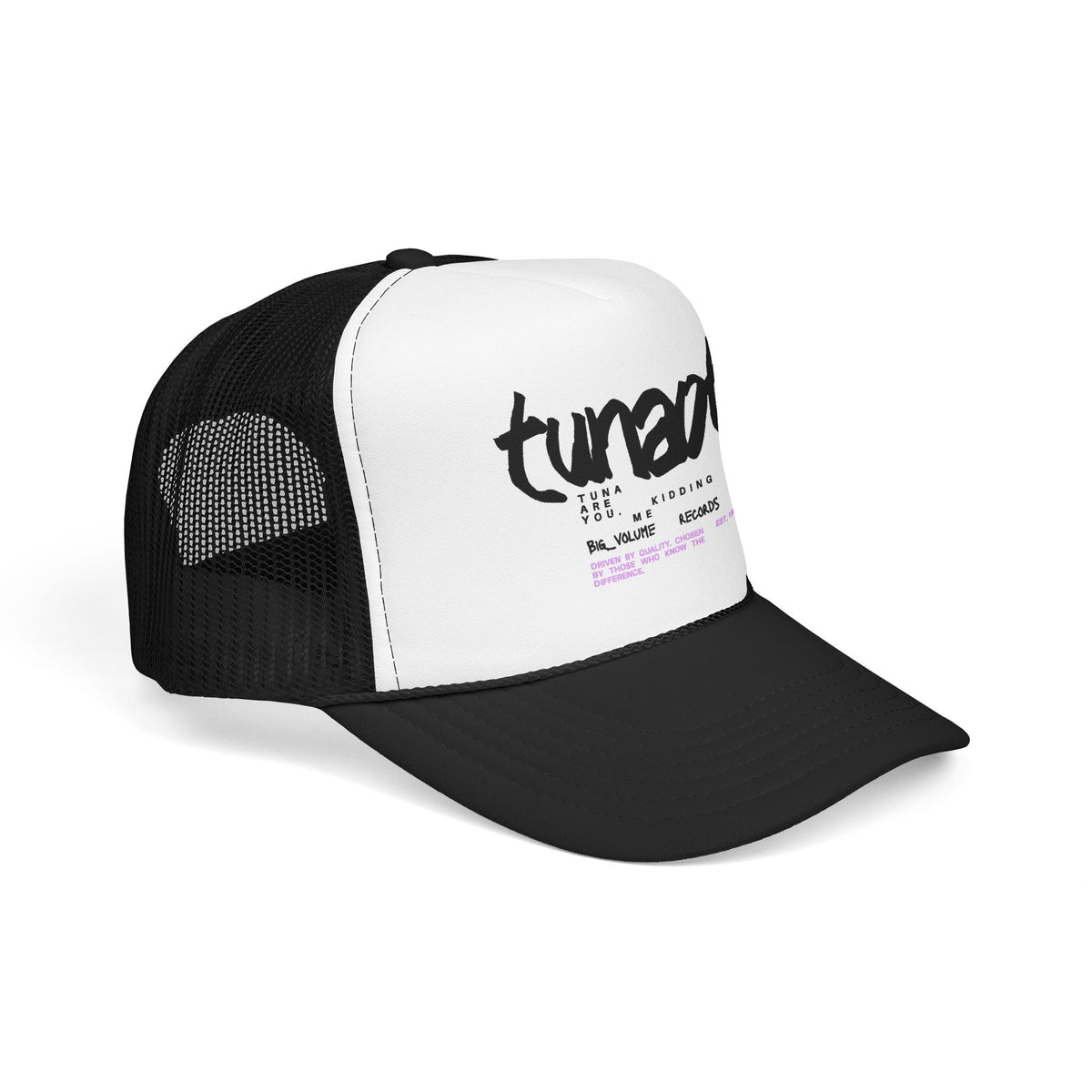 Tuner Vibe Trucker Hat — Retro Script Foam Cap with Pink Accent
