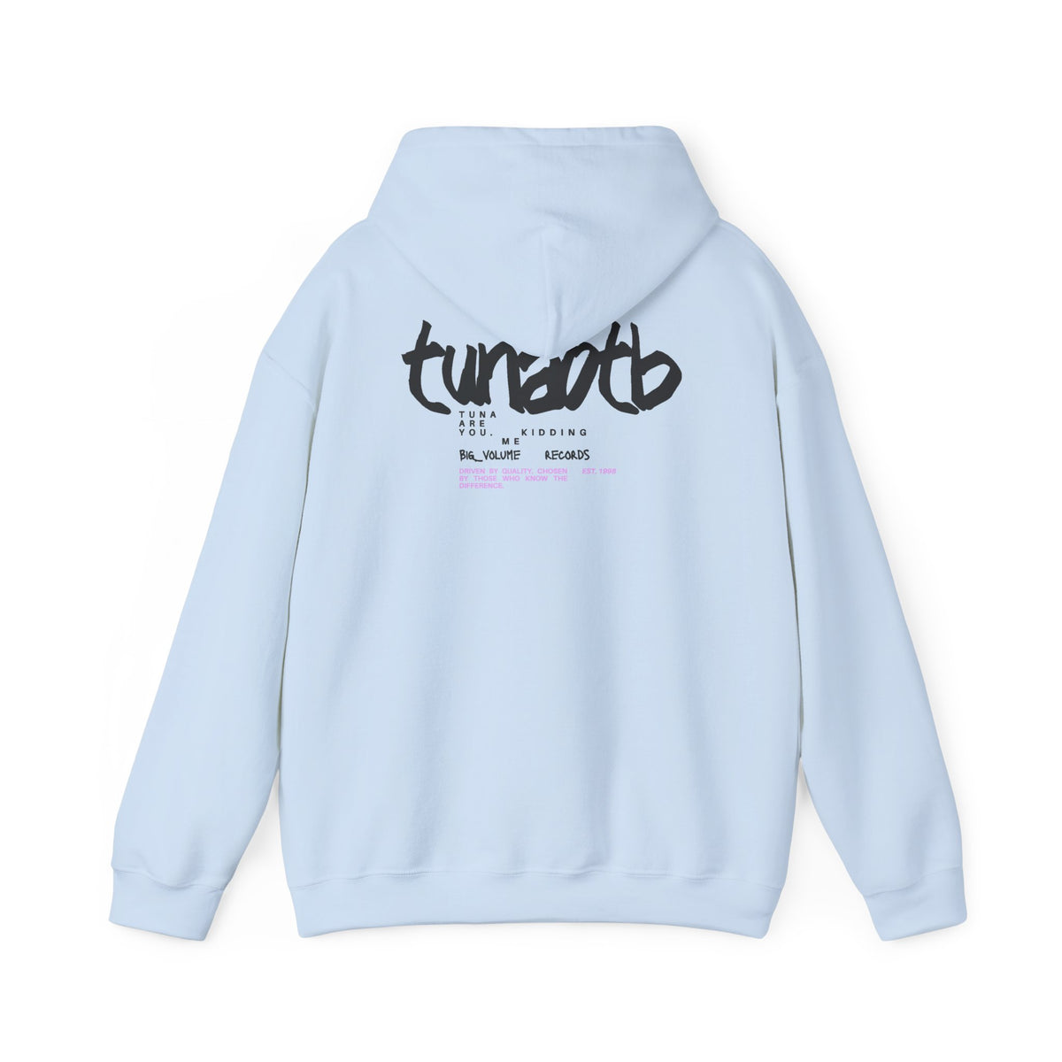 Hoodie — Minimal Fish Chest + 'tunedtb' Graphic Back Streetwear Pullover