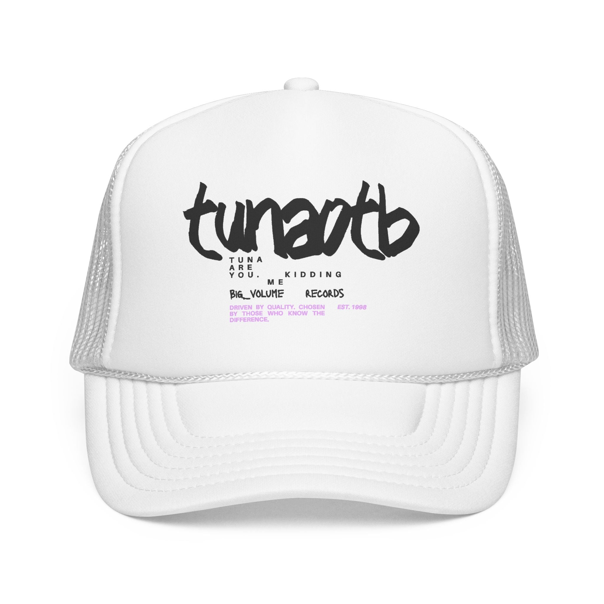 Tuner Vibe Trucker Hat — Retro Script Foam Cap with Pink Accent
