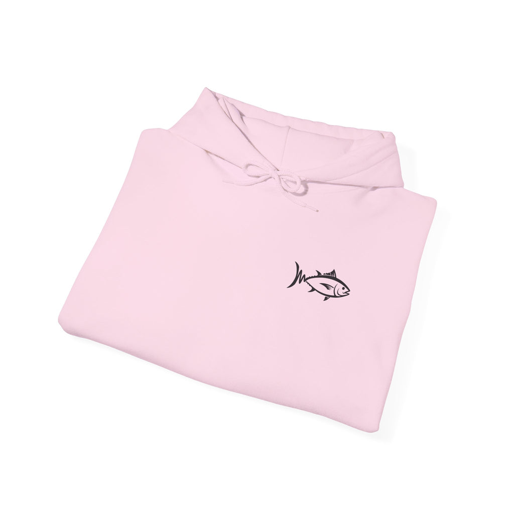 Hoodie — Minimal Fish Chest + 'tunedtb' Graphic Back Streetwear Pullover