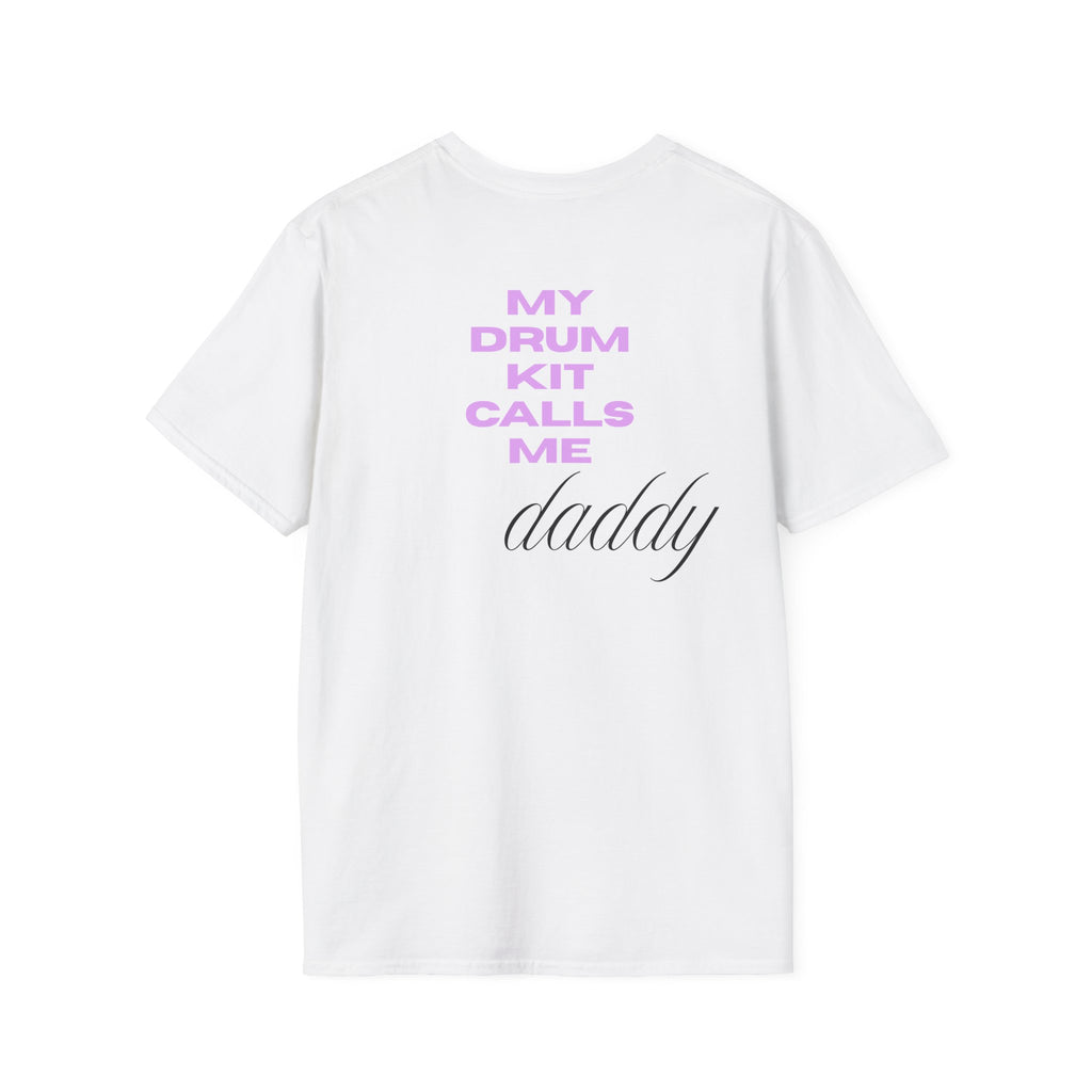 Drum Daddy Minimalist White T‑Shirt — Subtle Mirrored Text Tee