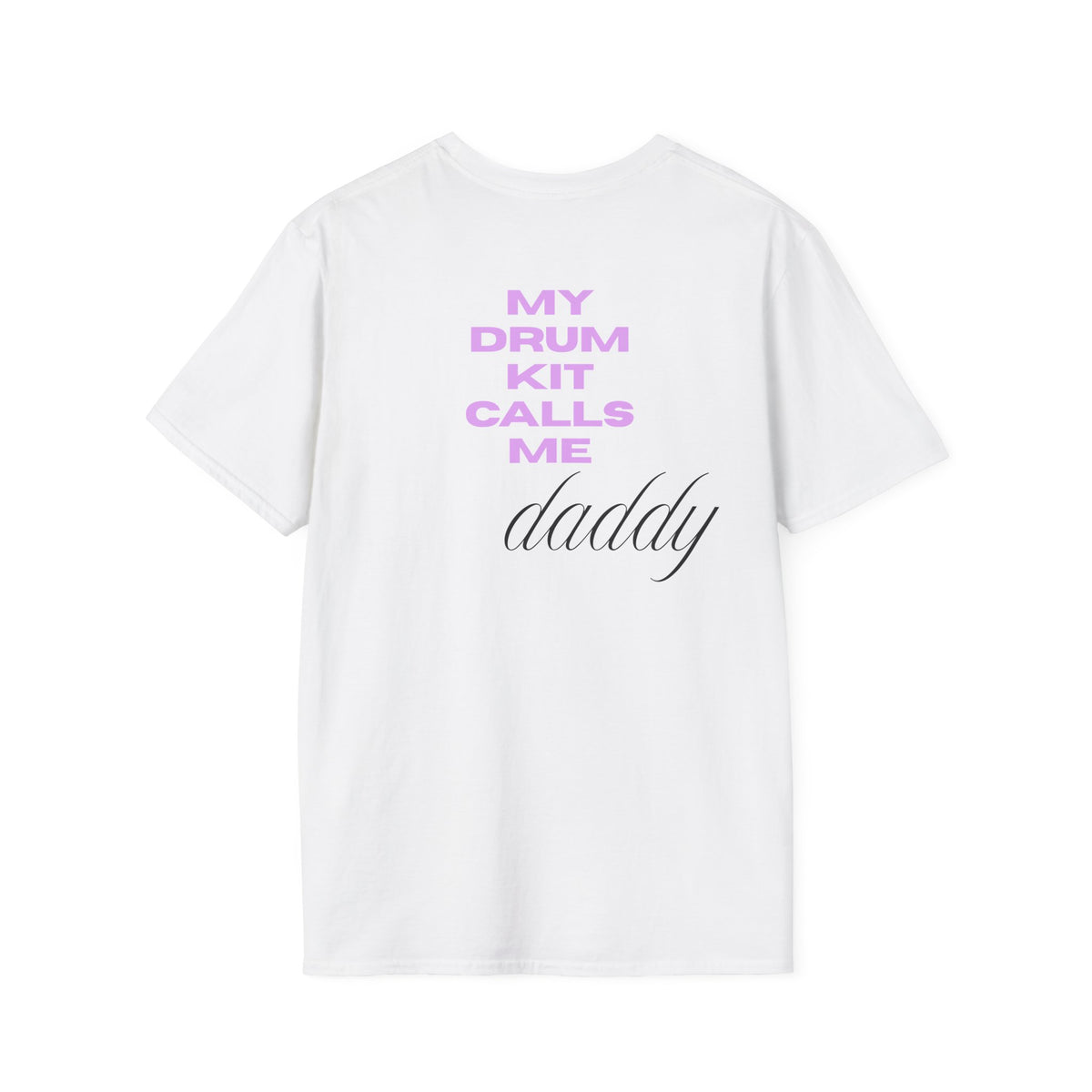 Drum Daddy Minimalist White T‑Shirt — Subtle Mirrored Text Tee
