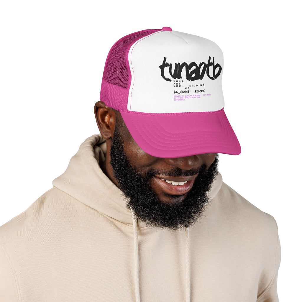 Tuner Vibe Trucker Hat — Retro Script Foam Cap with Pink Accent