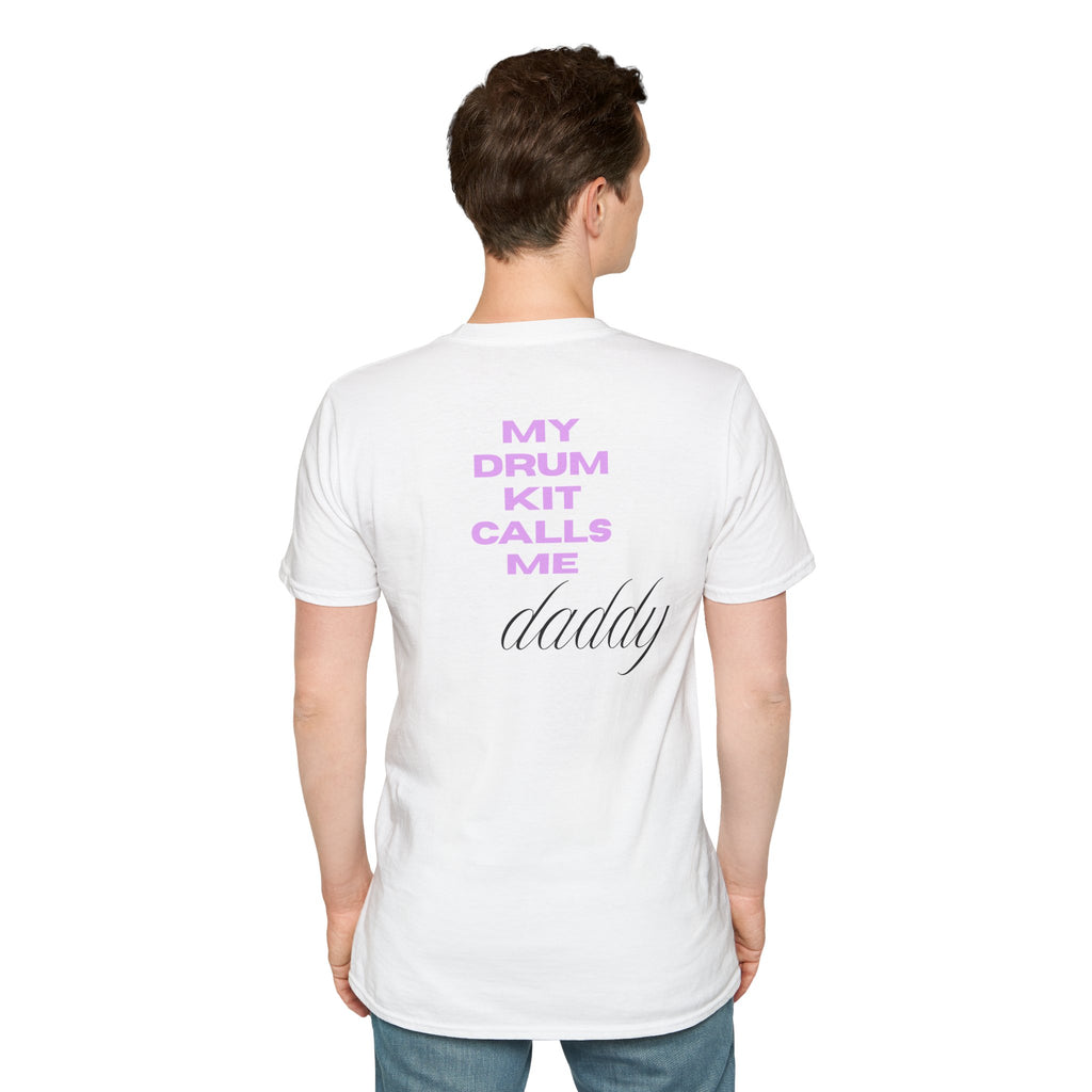 Drum Daddy Minimalist White T‑Shirt — Subtle Mirrored Text Tee