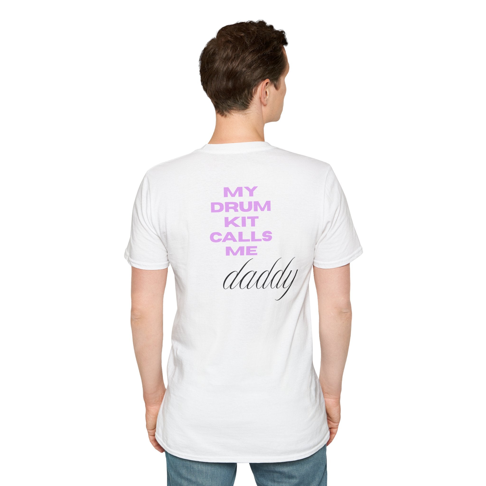 Drum Daddy Minimalist White T‑Shirt — Subtle Mirrored Text Tee